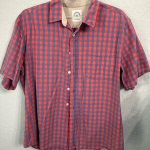 Short-Sleeve Check Button-Down Shirt in Red and Blue